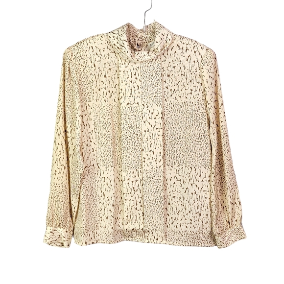 Tan Jay Vintage 80's Animal Print Inspired All Over Print Silky Feel Blouse  8 - Picture 1 of 14